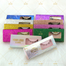 Holographic silver eyelash box own branding logo customize private label lash packaging box glitter shiny colorful case